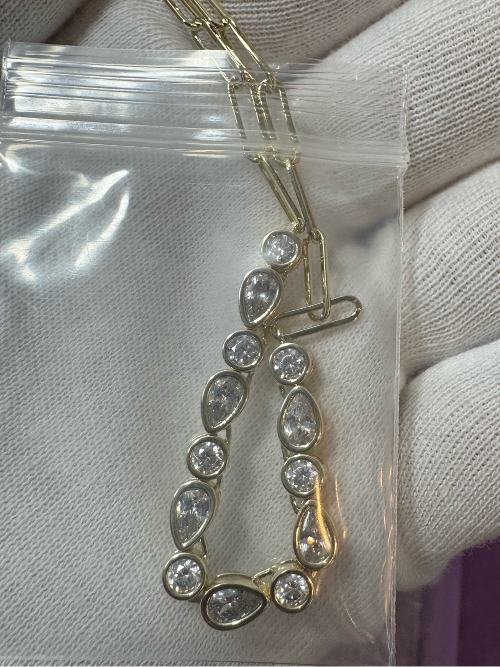 Melinda Maria Gold Teardrop & Round Simulated Diamond Tennis Necklace - Picture 9 of 15